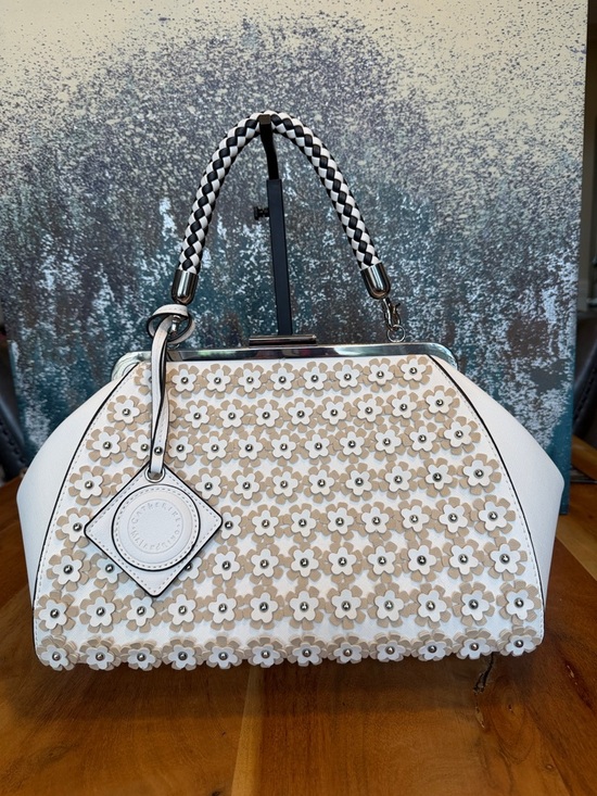 Handbags - Catherine Malandrino Coquette Floral Appliqué Satchel Ivory/Tan (VGUC)